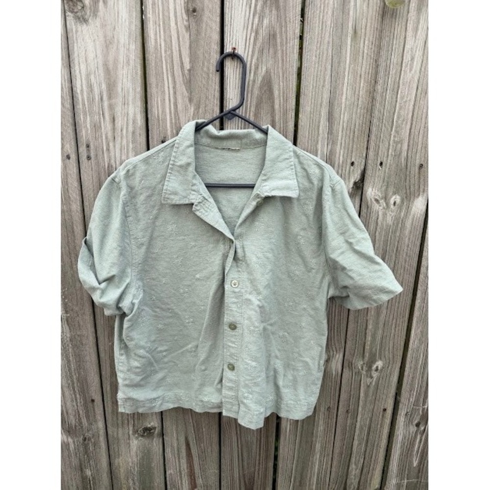 Cottagecore Boho Unbranded Embroidered Shirt L Sage Green Floral Button Down